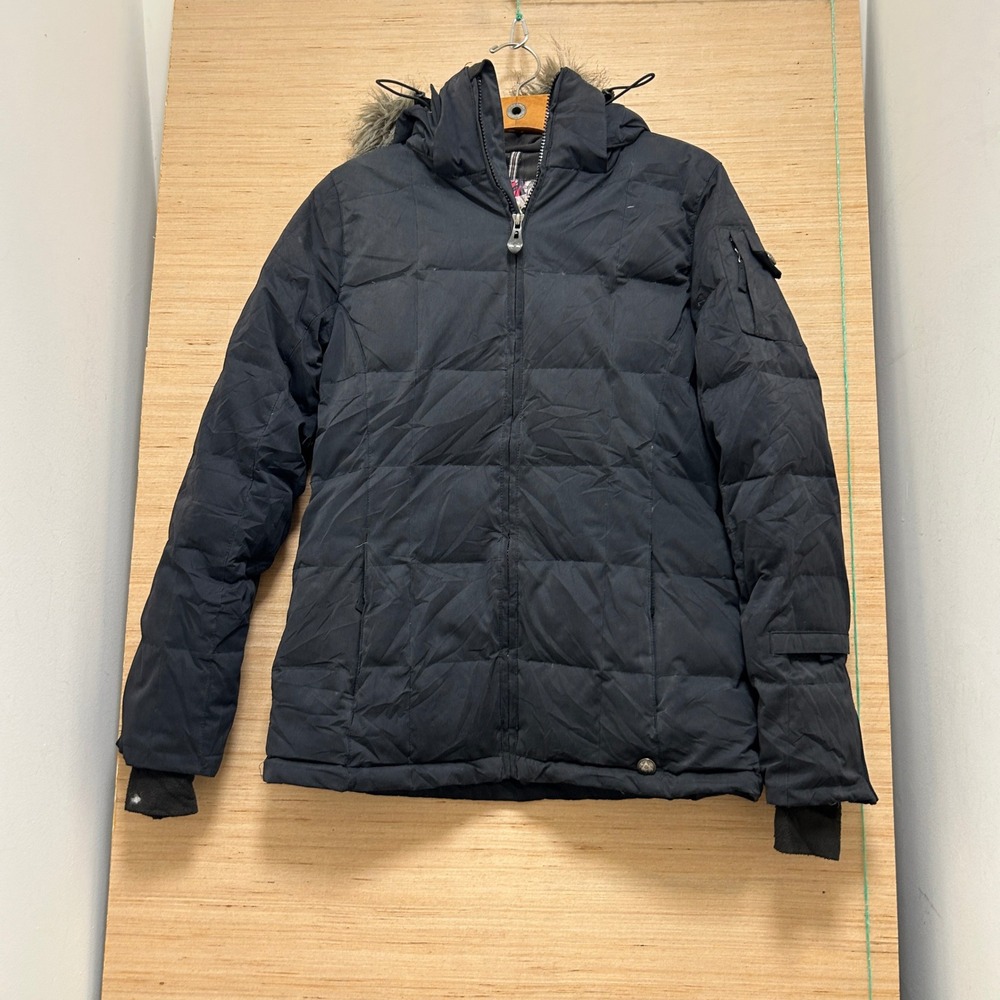 Burton DryRide Black Quilted Snowboard Jacket Faux Fur Hood Womens Small